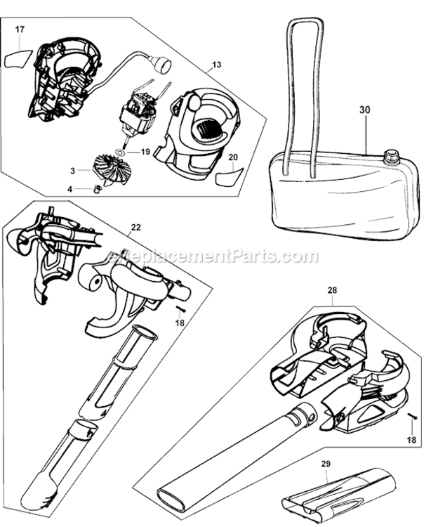 Page A Diagram and Parts List for Type 4 Black and Decker Leaf Blower / Vacuum